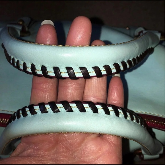 Dooney & Bourke large Florentine satchel in Aqua with strap - Picture 11 of 12